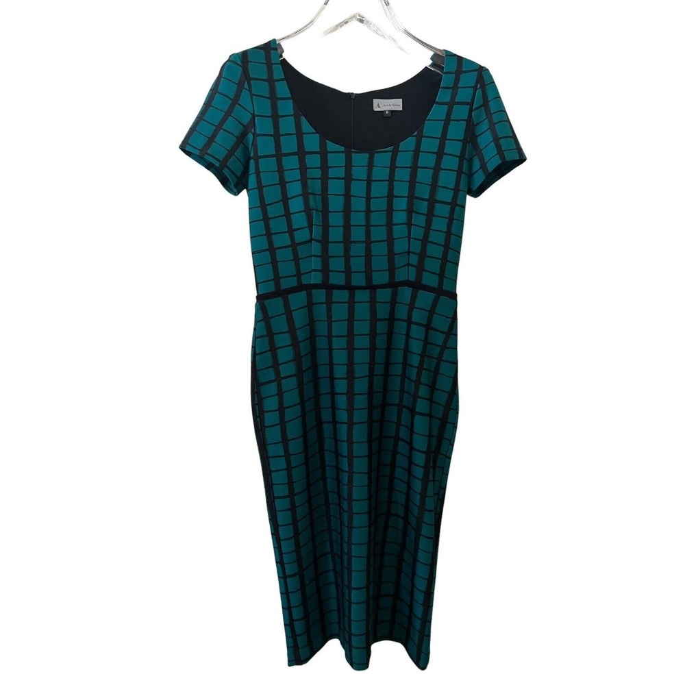 🌵 Ava & Aiden Green & Black Plaid Short Sleeve Below Knee Sheath Dress - Size 8